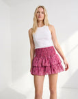 02. Jupe mini florale à taille haute smockée