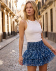 02. Jupe mini florale à taille haute smockée