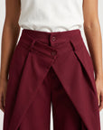 pantalon taille haute bordeaux double boutonnage