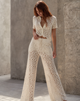 02. Pantalon palazzo en crochet ecru a lacage V
