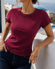 t shirt col rond bordeaux extérieur