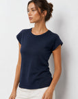 t shirt col rond bleu marine profil