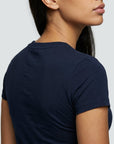 t shirt col rond bleu marine détail dos