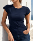 t shirt col rond bleu marine extérieur