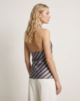 02. Top halter satiné drapé à rayures