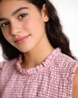 top fille carreaux rose