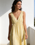 robe longue jaune fluide décolleté V