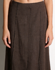 jupe midi lin viscose marron détail couture