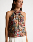 top halter femme imprimé fleurs porté devant