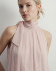 Top sans manches col noué rose poudré
