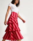 jupe rayée coton fuchsia femme profil