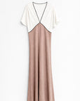 robe satinée beige à plat bàords contrastés