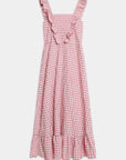robe midi col carré volants rose
