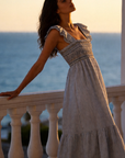robe midi rayée bleu ciel smocks vue soir