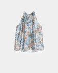 top halter imprimé fleurs face bleu clair