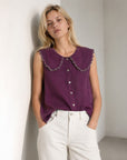 02. Blouse sans manches col Claudine en lin