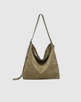 Sac à main simili cuir femme en couleur olive, parfait pour un look casual.