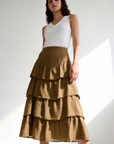 jupe midi volants olive portée