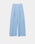 Pantalon court plissé taille haute ceinture élastique à poches, présenté sur fond blanc, mettant en avant sa coupe élégante et moderne. Pantalon plissé femme.