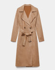 Trench femme ceinture beige clair, élégant et fluide, parfait pour un look printanier.