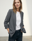 Blazer femme manches froncées élégant coupe droite structuré