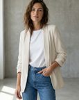 Blazer femme manches froncées élégant coupe droite structuré