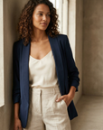 Blazer femme manches froncées élégant coupe droite structuré