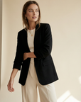 Blazer femme manches froncées élégant coupe droite structuré