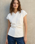 Blouse blanche col V froncée vue principale