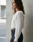 Blouse plumetis coton blanc femme – Manches longues – Style chic