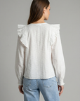 Blouse plumetis coton blanc femme – Manches longues – Style chic