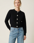 Cardigan Noir Cintré Manches Longues Boutonné