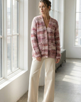 Cardigan court femme en maille – Ouvert à poches – Laine mélangée