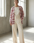 Cardigan court femme en maille – Ouvert à poches – Laine mélangée