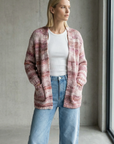 Cardigan court femme en maille – Ouvert à poches – Laine mélangée