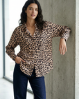 Camisa larga con estampado de leopardo para mujer, estampado animal oversize, de moda para un estilo elegante e informal