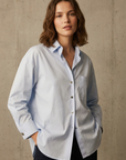 Chemise oversize popeline bleu ciel femme manches longues