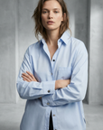 Chemise oversize popeline bleu ciel femme manches longues