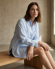 Chemise oversize popeline bleu ciel femme manches longues