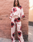 Chemisier Tendance Rouge Fleurie À Manches 3/4
