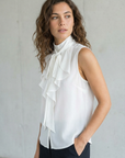 Chemisier blanc lisse volants sans manches