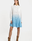 Robe tie-dye coton femme – Manches longues, en bleu, très colorée et légère, parfaite pour les journées d'été.