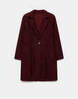 Manteau chaud hiver femme sherpa bordeaux, mettant en avant un style tendance et des poches pratiques.