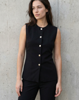 Gilet Costume Femme Chic Noir À Boutons Dorés