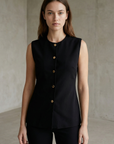 Gilet Costume Femme Chic Noir À Boutons Dorés