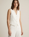 Chaleco elegante blanco sin mangas para mujer, corte entallado, escote en V profundo
