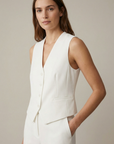 Chaleco elegante blanco sin mangas para mujer, corte entallado, escote en V profundo