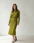 Jupe midi Verte en Satin vue principale