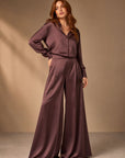 02. Pantalon palazzo satiné chocolat taille haute
