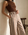 02. Pantalon rayé taille haute coton